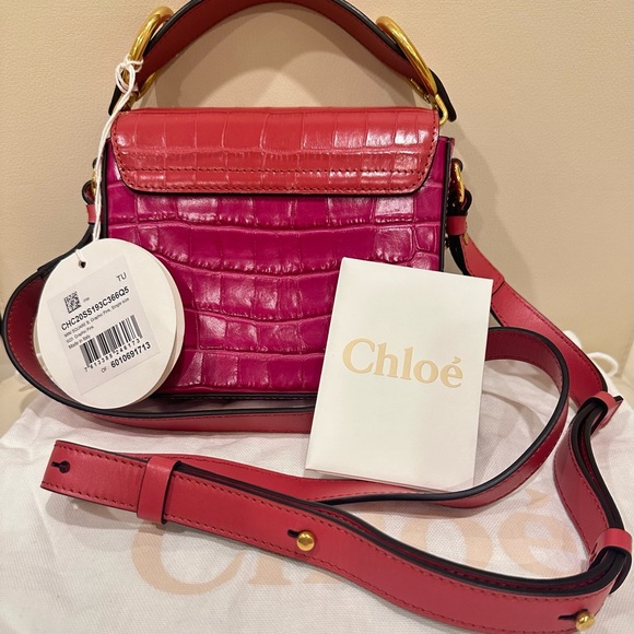 CHLOE  Mini C Tricolor Croc Embossed Leather Shoulder Bag in Graphic Pink NWT - Picture 10 of 10